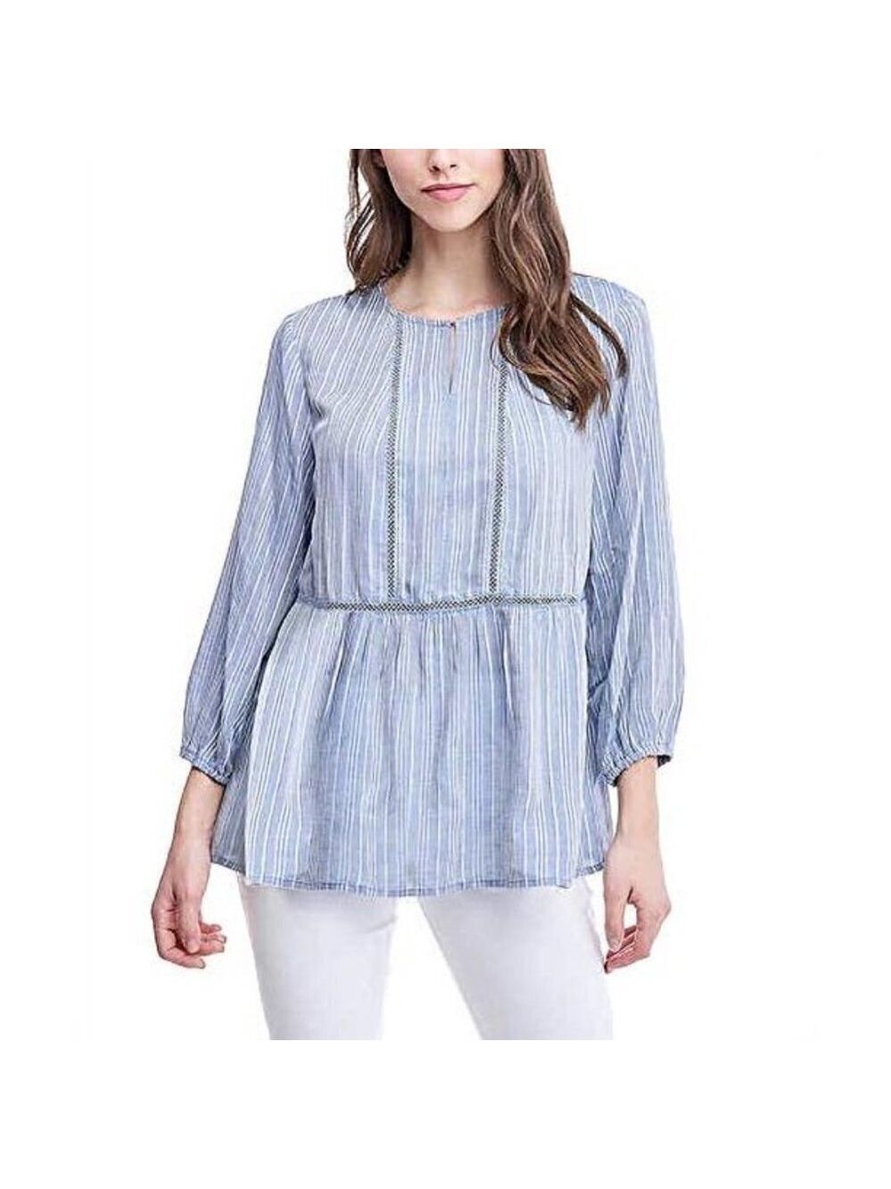 Fever Blue & White Striped Pleasant Plus Size Blouse, Blue Whistler's XXL